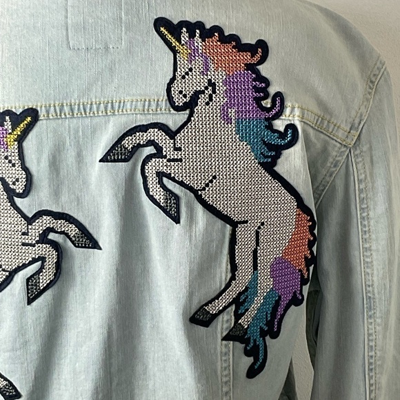Rare LuLaRoe Jaxon Unicorn Denim Jean Jacket Sz M - Picture 3 of 6